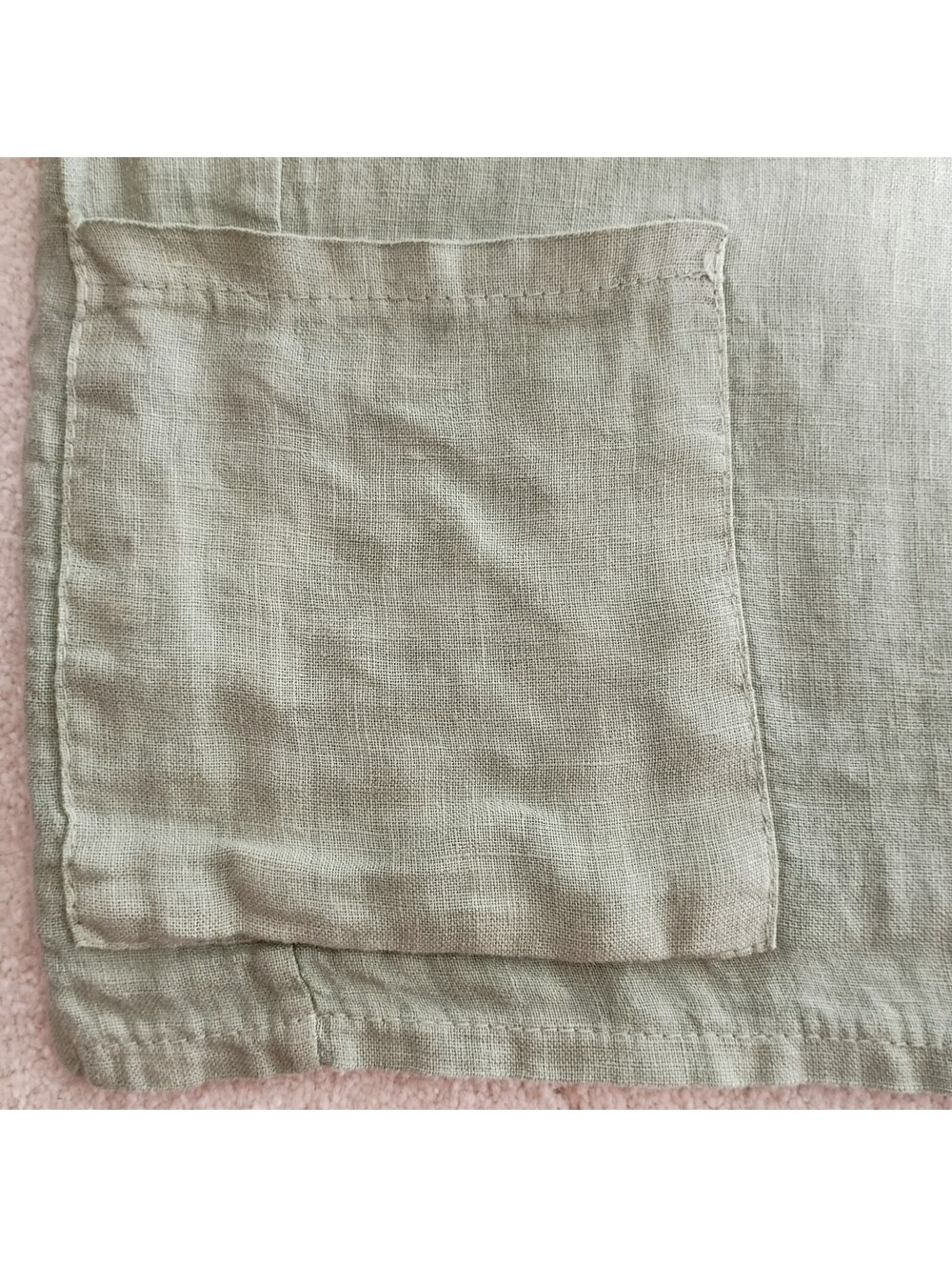 Francesca Bettini 100% Linen Top M Sage Green Short Sleeve Pocket Made in Italy - Picture 4 of 9